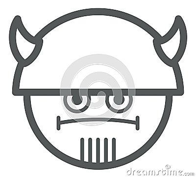 Viking emoji. Brutal face in horned helmet icon Vector Illustration