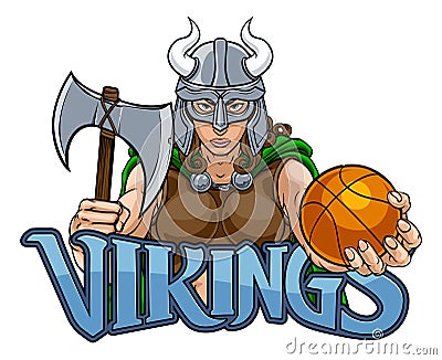 Viking Female Gladiator Basketball Warrior Woman Vector Illustration