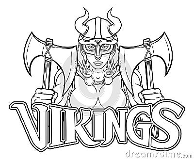 Viking Female Gladiator Warrior Woman Team Mascot Vector Illustration