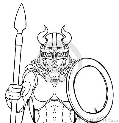 Viking Female Gladiator Warrior Woman Team Mascot Vector Illustration