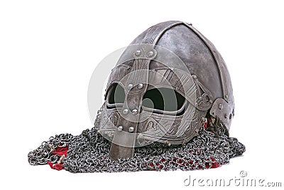 Viking helmet on a white background Stock Photo