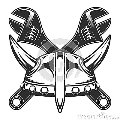 Viking horned helmet and crossed wrench business builder from new construction illustration Vector Illustration