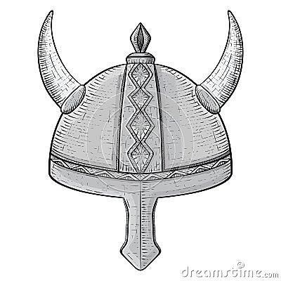 Viking horned helmet. Hand drawn sketch Vector Illustration