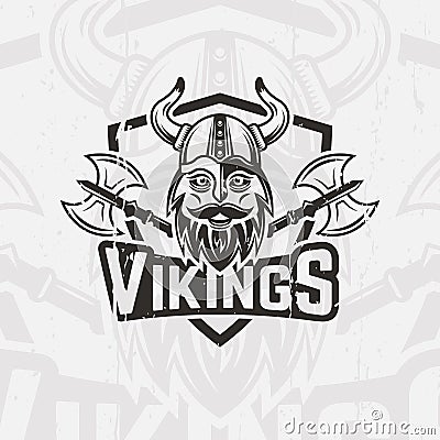 Viking in horned helmet sport team vector emblem Vector Illustration