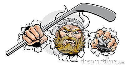 Viking Ice Hockey Sports Mascot Cartoon Vector Illustration
