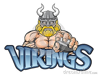 Viking Man Ice Hockey Sports Team Mascot Vector Illustration