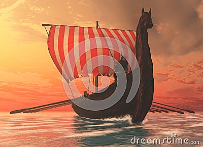 Viking Man and Longship Stock Photo