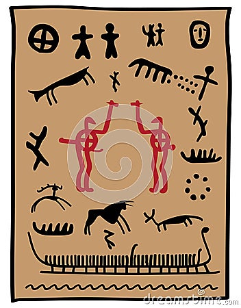 Viking petroglyphs Vector Illustration