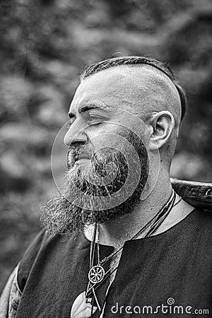 Viking portrait with thick beard Stock Photo