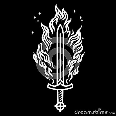 Viking Scandinavian design. Burning sword of an ancient Scandinavian Viking warrior Vector Illustration