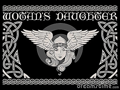 Viking, Scandinavian design. Valkyrie in a winged helmet. Image of Valkyrie, a woman warrior from Scandinavian mythology Cartoon Illustration