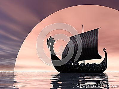 Viking Ship at Sea Stock Photo