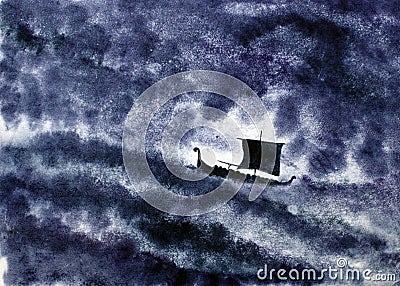 Viking ship and the storm Stock Photo