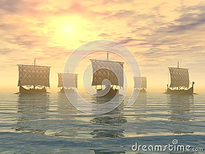 Viking Ships Cartoon Illustration