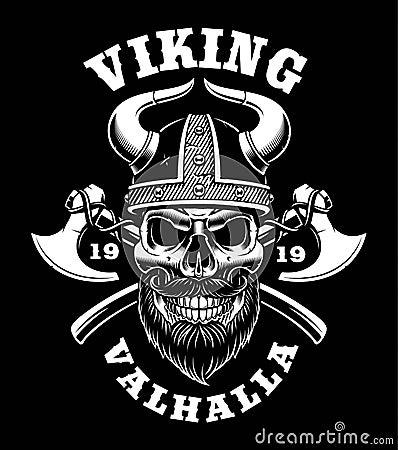 Viking skull with axes Vector Illustration