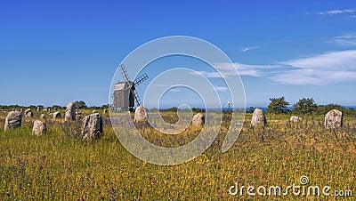 Viking stone ship burial in Oland island, Gettlinge, Sweden Stock Photo
