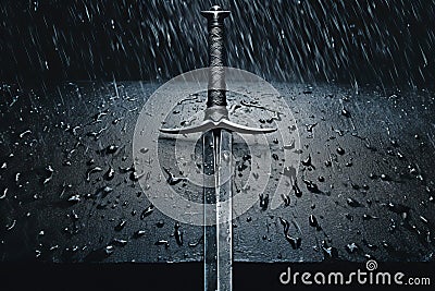 Viking sword of legendary strength. Forged in steel, bearing the marks of vanquished foes Stock Photo