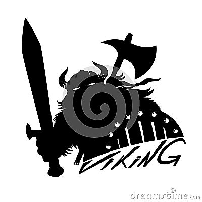 Viking with sword and shield. Vector Illustration