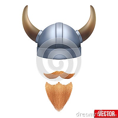 Viking symbol with horned helmet and beard Vector Illustration