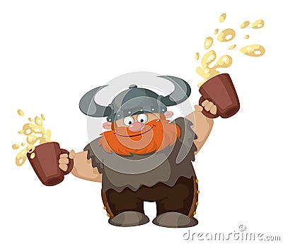 Viking with two beer Vector Illustration