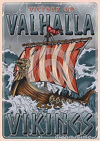 Viking vintage colorful poster Vector Illustration
