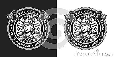 Viking vintage monochrome round badge Vector Illustration