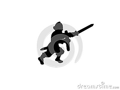 Viking swordsman black silhouette Cartoon Illustration