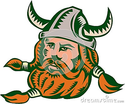 Viking Warrior Head Woodcut Vector Illustration
