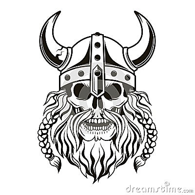 Viking warrior skull with horned helmet. Vector illustration Vector Illustration