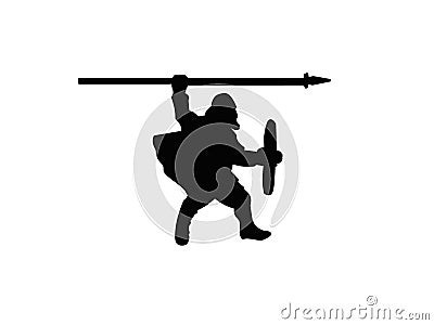 Viking warrior spearman dark silhouette Cartoon Illustration