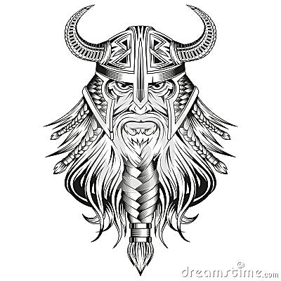 Viking warrior. Vector illustration of a sketch muscular berserker. Sinister fantastic people Vector Illustration