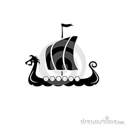 Drakkar vikings logo vector illustration. Viking transport warship. Design template. Isolated on white background Vector Illustration