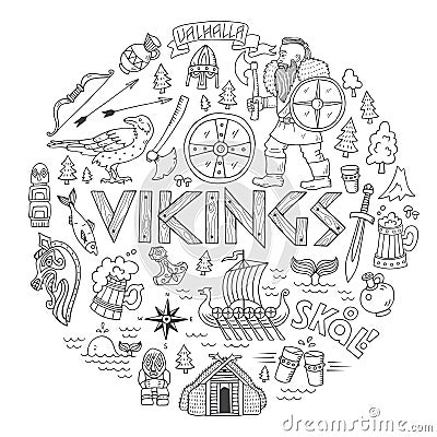 Vikings-handdrawn concept illustration. Vector Illustration