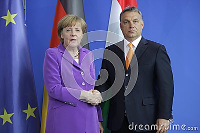 Viktor Orban, Angela Merkel Editorial Stock Photo