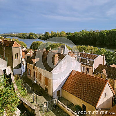 Vilaage of Conflans Saint Honore, small village in the north of Paris Stock Photo