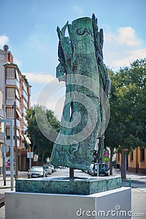 Viladecans, Spain - September 13, 2023: Sculpture by Hervas Amezcua in tribute to the farmers of Viladecans Editorial Stock Photo