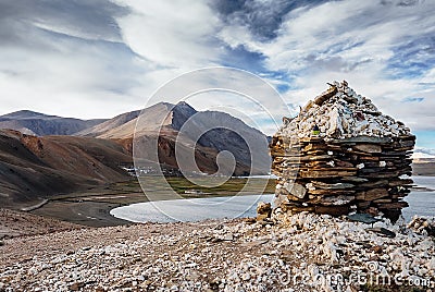 Vilage Korzok on the Tso Moriri Lake in Ladakh, North India Stock Photo