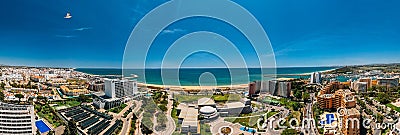 Aerial drone panoramic view of Vilamoura and Quarteira cities on the Algarve coast Editorial Stock Photo