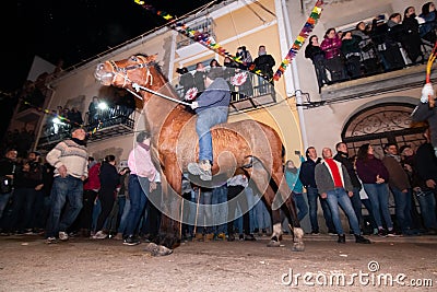 Vilanova d`Alcolea, CastellÃ³n, Spain - January 19, 2019: A horseman on horse without saddle in St. Anthony festival in Castellon Editorial Stock Photo