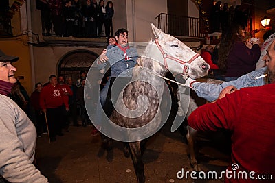 Vilanova d`Alcolea, CastellÃ³n, Spain - January 19, 2019: A horseman on horse without saddle in St. Anthony festival in Castellon Editorial Stock Photo