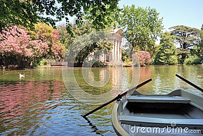 Villa Borghese gardens & boat Stock Photo