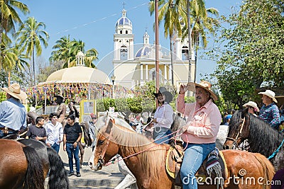Villa de Alvarez, Colima, Mexico. February 11, 2023. Group of people on horseback in the horse parade Editorial Stock Photo