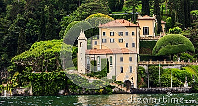 The Villa Del Balbianello in a view from cruise ship on Lake Como, Italy, Europe Stock Photo