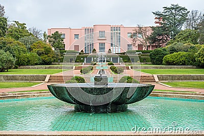 Villa garden park walkway footpath with pools and fountain in Porto Oporto Serralves Editorial Stock Photo