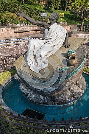 Fountain and sculpture of Juan Diego. Editorial Stock Photo