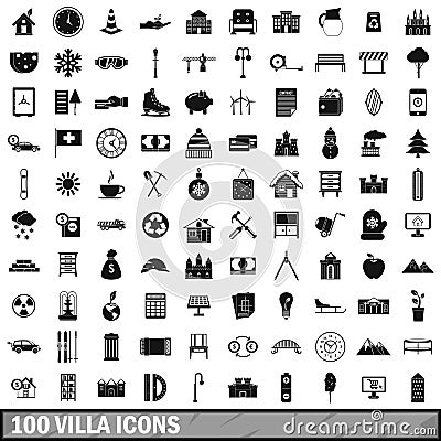 100 villa icons set, simple style Vector Illustration