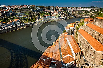 Villa Nova de Gaia, Porto city and Douro River in a beautiful early spring day Stock Photo