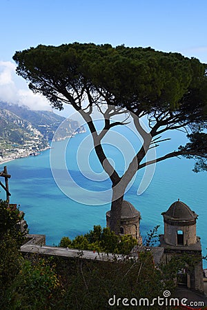 The Villa Rufolo in Ravello has fantastic views down the Amalfi Coast from its gardens and terraces Editorial Stock Photo