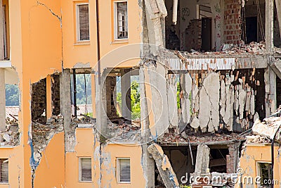 The village of Amatrice and the damage caused by the earthquake. Apennines, Lazio, Italy Stock Photo