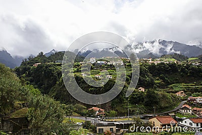 Village amongst the beautiful mountains of Madeira Stock Photo